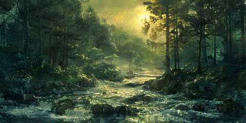Beautiful forest scene, generative ai