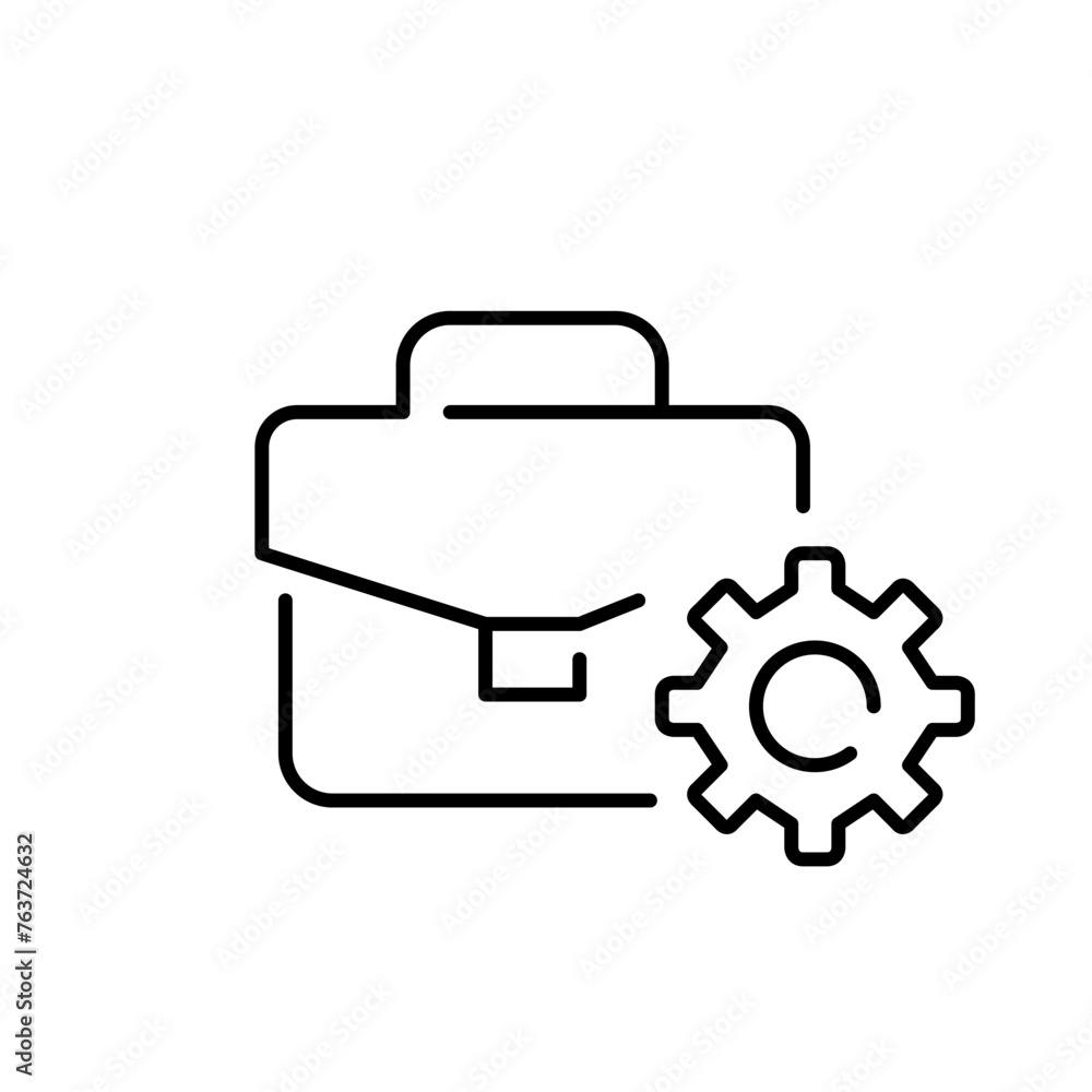 Poster briefcase and cogwheel. business process engineering, workflow optimization and automation. pixel pe