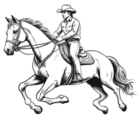 Cowboy riding  horse. Hand drawn ink sketch.  transparent background Vector illustration