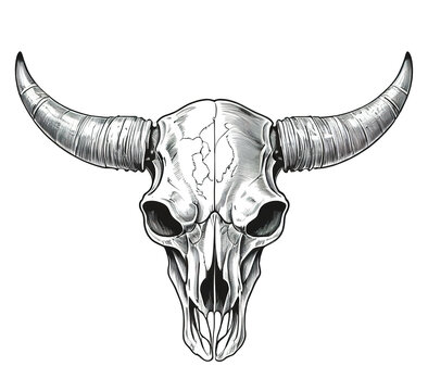 cow skull in monochrome style. Design element for logo, label, sign, emblem, poster. Vector illustration transparent background