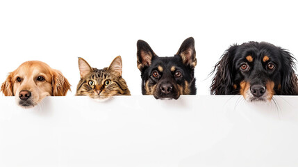 Dogs and Cats Peeking Over Web Banner - obrazy, fototapety, plakaty