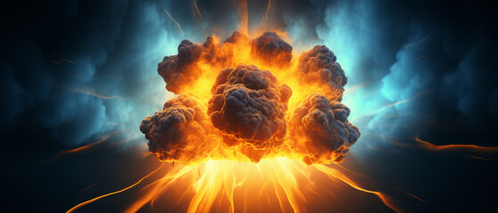 3D-rendered atomic explosion in biological chemical warfare, dark sky - obrazy, fototapety, plakaty
