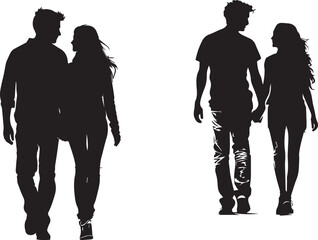 Romantic young couple silhouettes