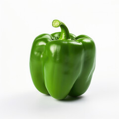 single raw green bell pepper paprika vegetable isolated on white background 