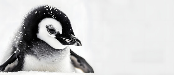 Baby Penguin Isolated on a White Snowy Background - obrazy, fototapety, plakaty