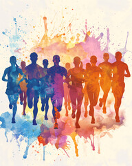 banner for sports games, competitions. running athletes. watercolor