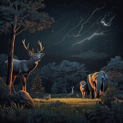 deer in the night generate by Ai