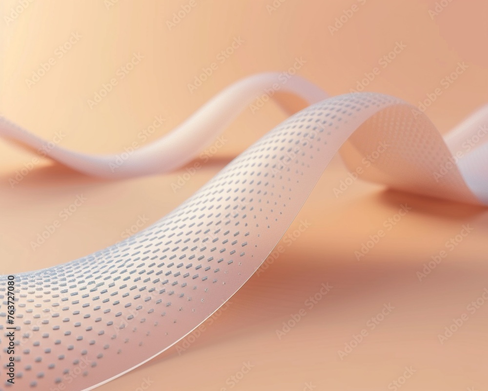 Poster minimalist abstract art of soft waves with dotted texture in pastel tones on a peach background.