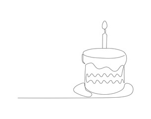 Continuous Line Drawing Of Birthday Cake. One Line Of Cake. Birthday Cake Continuous Line Art. Editable Outline.