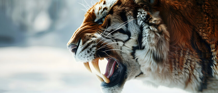 Fototapeta Sabretooth Tiger Isolated on a Blurry Winter Background