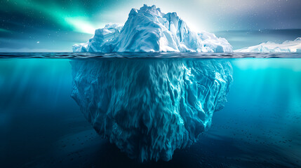 surreal, mystical photographs of high quality, depicting the tip of the iceberg, with the underwater part.