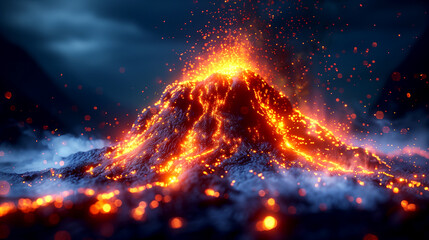 erupting volcano. emission of ash, lava.