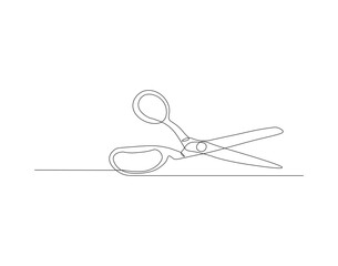 Continuous Line Drawing Of Scissors. One Line Of Scissors For Cutting. Scissors Continuous Line Art. Editable Outline.