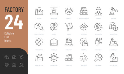 Factory Line Editable Icons set. Vector illustration in modern thin line style of industry related icons: product, distribution, machinery, and more. Pictograms and infographics for mobile apps
