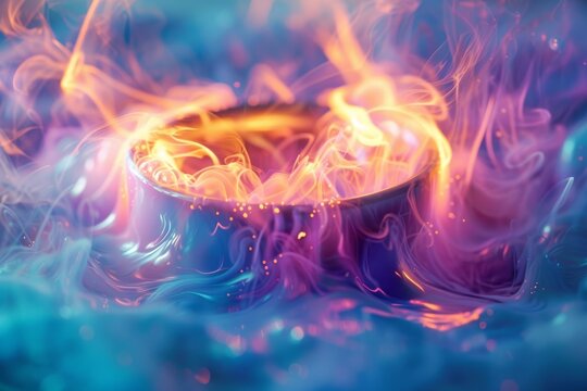 A glowing potion releases enchanted vapors in an enchanter's lair, hinting at the secrets of ancient alchemy.