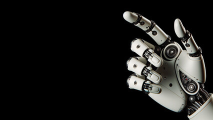 portrait of a robot hand isolated on black background
