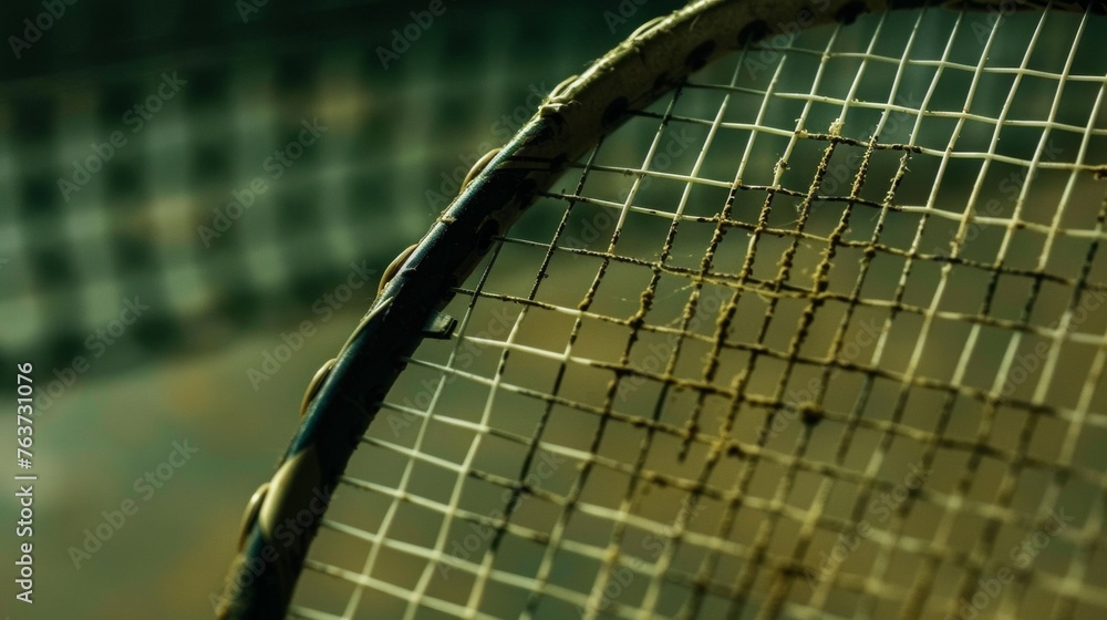 Poster the worn grip of a badminton racket shows the dedication and frequent use of a skilled player.