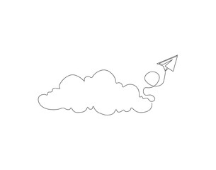 Continuous Line Drawing Of Cloud. One Line Of Cloud In The Air. Cloud Continuous Line Art. Editable Outline.