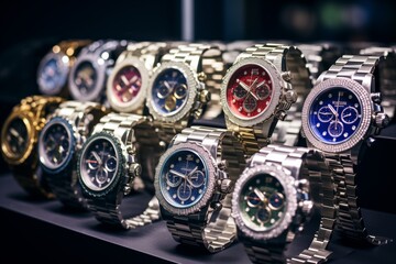 Luxury watches on display at show window