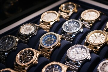 Luxury watches on display at show window