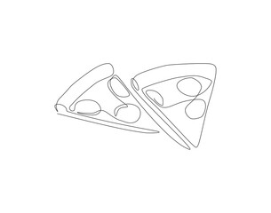Continuous Line Drawing Of Pizza. One Line Of Pizza For Menu. Slice Of Pizza Continuous Line Art. Editable Outline.