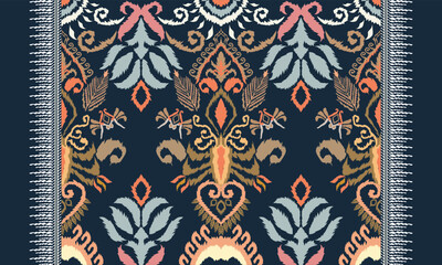 Hand draw Ikat floral paisley embroidery.Ikat ethnic oriental pattern traditional.great for textiles, banners, wallpapers, wrapping vector design.