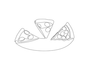 Continuous Line Drawing Of Pizza. One Line Of Pizza For Menu. Slice Of Pizza Continuous Line Art. Editable Outline.