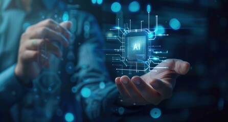 Ai technology, Artificial Intelligence. man using technology smart robot AI, artificial intelligence by enter command prompt for generates something, Futuristic technology transformation.