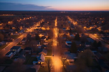 Aerial view of small town suburb houses - obrazy, fototapety, plakaty