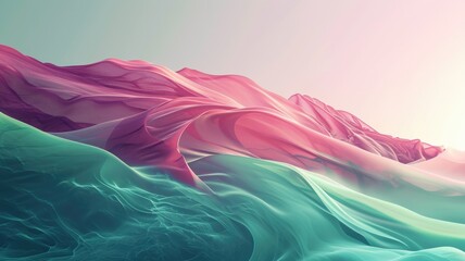The abstract picture of the two colours of pink and green colours that has been created form of the waving shiny smooth satin fabric that curved and bend around this beauty abstract picture. AIGX01. - obrazy, fototapety, plakaty