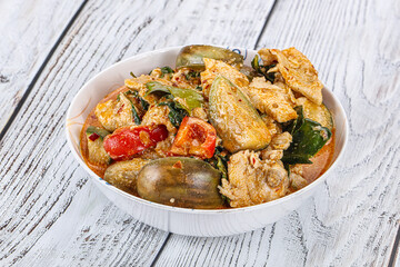 Thai red spicy curry with chicken