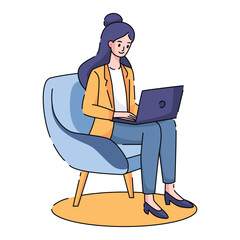 girl sitting bring laptop flat design vector illustration