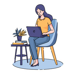 girl sitting bring laptop flat design vector illustration