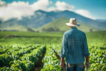 Fototapeta premium The farmer is watching the crop grow