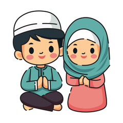moslem couple flat design vector illustration