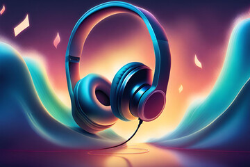Fototapeta na wymiar Music headphones with a wave designed cord