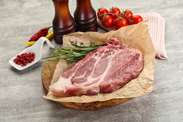 Raw pork neck steak uncoocked