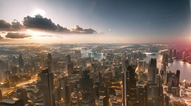 fantasy world. Stunning city views, with the future sky in the background