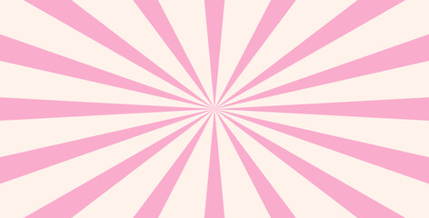 Old groovy background. Hippie backdrop with curved stripes. Y2k aesthetic. Retro psychedelic vector illustration. Abstract pattern with rays. Twisted design in pink colors.
