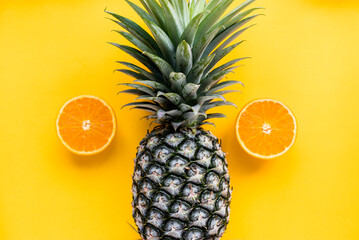 Fresh and juicy pineapple and orange fruit