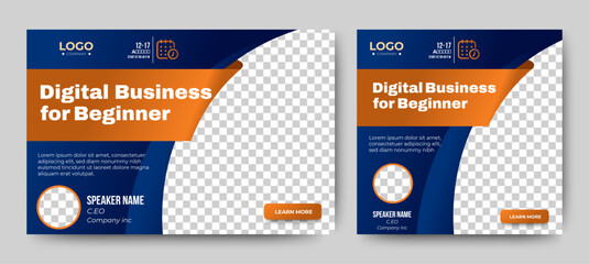 Live webinar online business conference web banner and social media cover template design