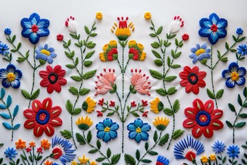 Vibrant Slovak folk embroidery - obrazy, fototapety, plakaty