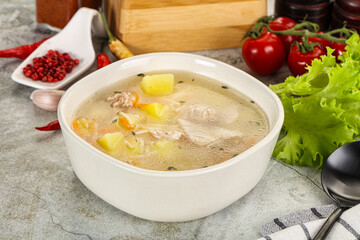 Homemade chicken soup with vegetables