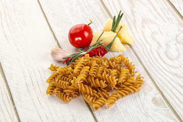 Raw whole grain pasta fusilli