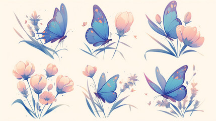 Fototapeta na wymiar A delightful assortment of colorful cartoon butterflies with playful patterns, perfect for cheerful illustration designs on white background
