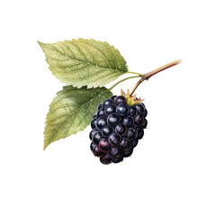 Illustration of blackberries whose stems and leaves are colored using watercolors