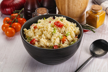 Vegan cuisine couscous with vegetables