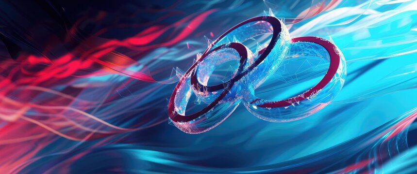Olympic rings float against abstract red and blue ambiance. 🟠🔵 Symbolizing unity, diversity, and athletic excellence. 🏅✨