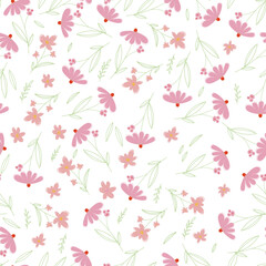 Seamless pattern with hand drawn flowers. Vector illustration - 763743044