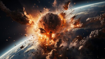 Massive space explosion with debris - obrazy, fototapety, plakaty